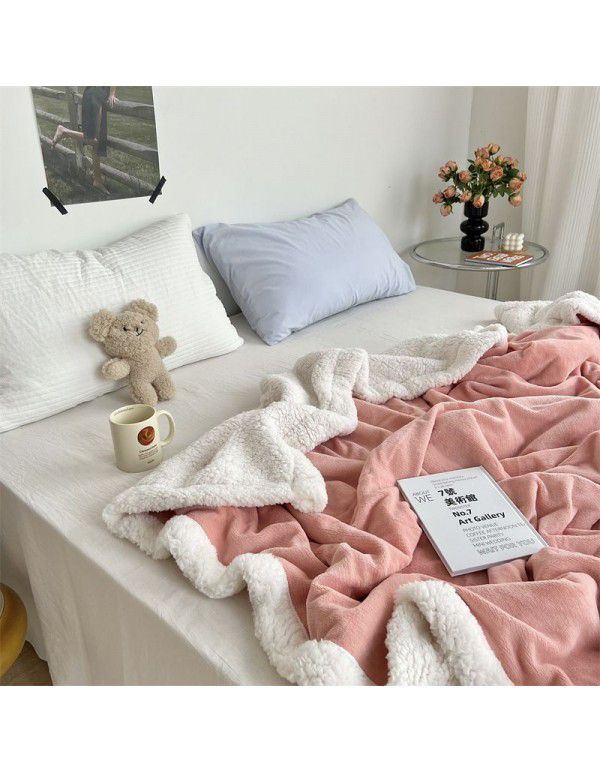 Wholesale solid color blanket, double layer sofa, leisure blanket, warm blanket, camellia flower, cow's milk wool, lamb's wool blanket, new style