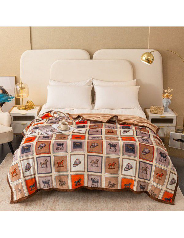 Double layer thickened warm cloud blanket European blanket AB Farai velvet ferret velvet crystal velvet air conditioning blanket wholesale