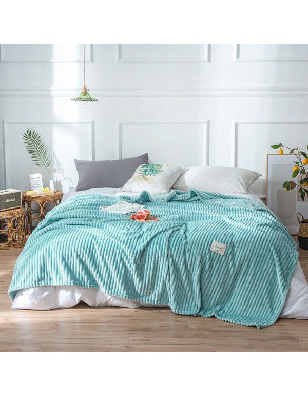 New super soft pure color flannel blanket plain stripe magic velvet nap blanket air conditioning blanket cover blanket special price
