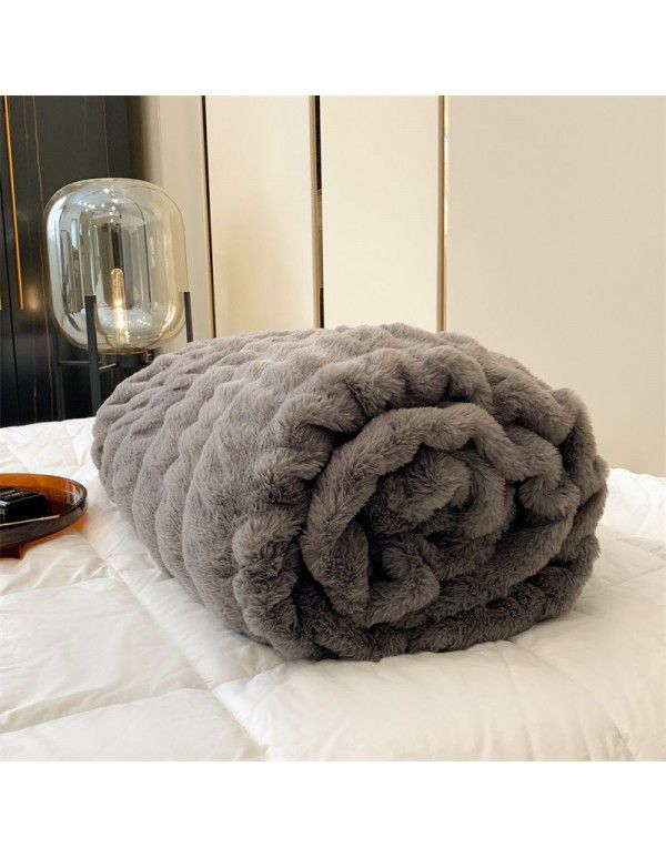 High grade imitation fur blanket comfortable skin friendly bubble rabbit blanket winter sofa blanket leisure blanket light luxury bed tail blanket