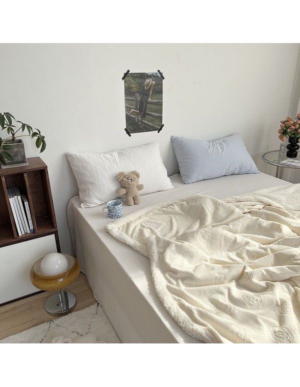 Wholesale solid color blanket, double layer sofa, leisure blanket, warm blanket, camellia flower, cow's milk wool, lamb's wool blanket, new style