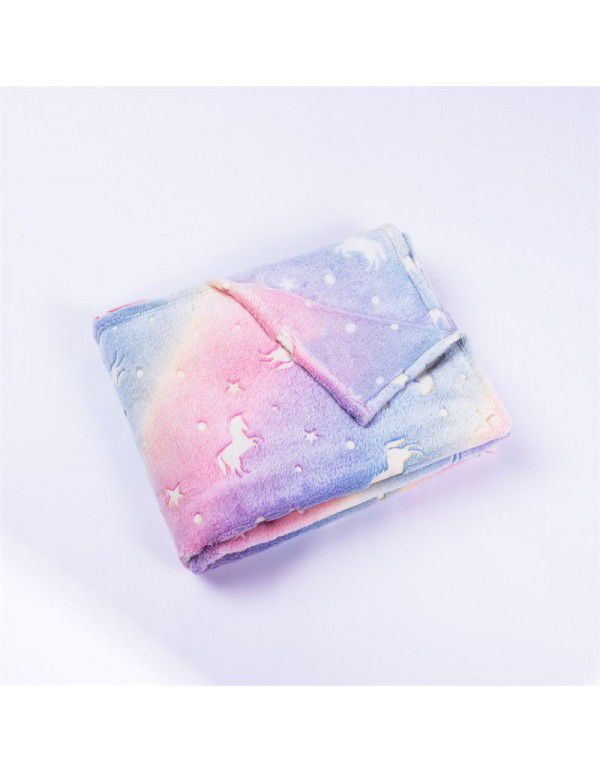Wholesale of flannel luminous blanket in autumn and winter, gradual change of white horse luminous coral blanket, lunch break, children's fluorescent blanket