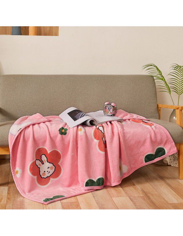 Wholesale printed coral wool blanket Spring and autumn casual shawl blanket Air conditioning blanket Office nap blanket