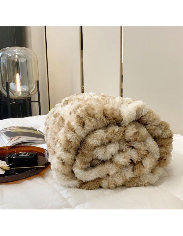High grade imitation fur blanket comfortable skin friendly bubble rabbit blanket winter sofa blanket leisure blanket light luxury bed tail blanket