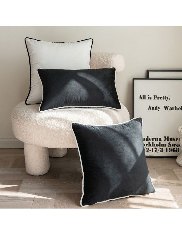 Modern simple velvet rolled rope hemmed ins solid color model room throw pillow cushion large back throw pillow case