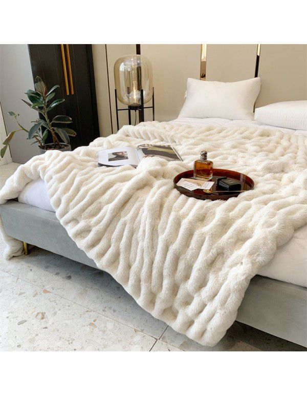 High grade imitation fur blanket comfortable skin friendly bubble rabbit blanket winter sofa blanket leisure blanket light luxury bed tail blanket