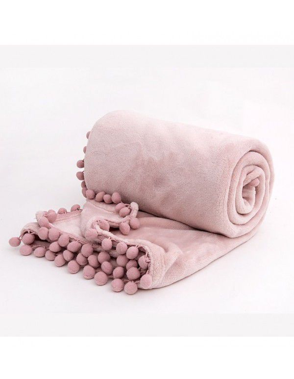 Wholesale cross-border flannel, bayberry ball, wool ball, blanket, autumn and winter European style office blanket, sofa, nap blanket