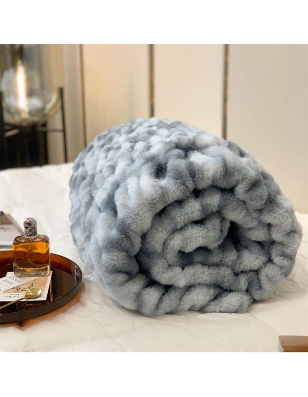 High grade imitation fur blanket comfortable skin friendly bubble rabbit blanket winter sofa blanket leisure blanket light luxury bed tail blanket