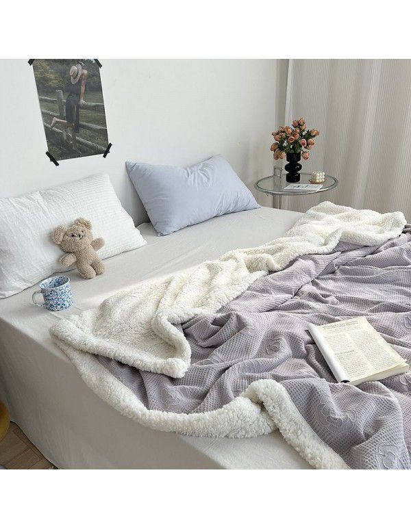 Wholesale solid color blanket, double layer sofa, leisure blanket, warm blanket, camellia flower, cow's milk wool, lamb's wool blanket, new style