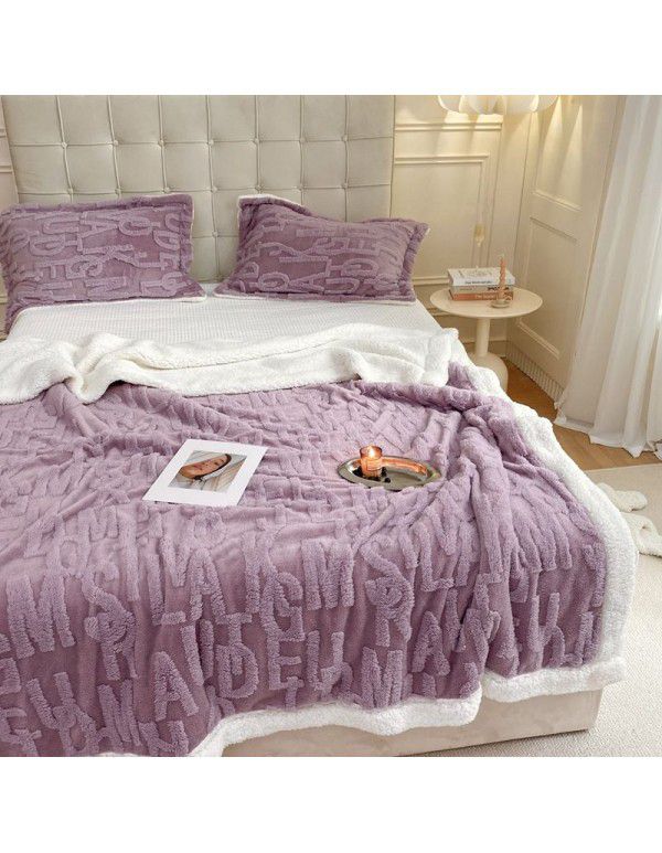 New blanket in autumn and winter of 2022 New taff wool blanket Pure plain color jacquard double layer lamb wool blanket