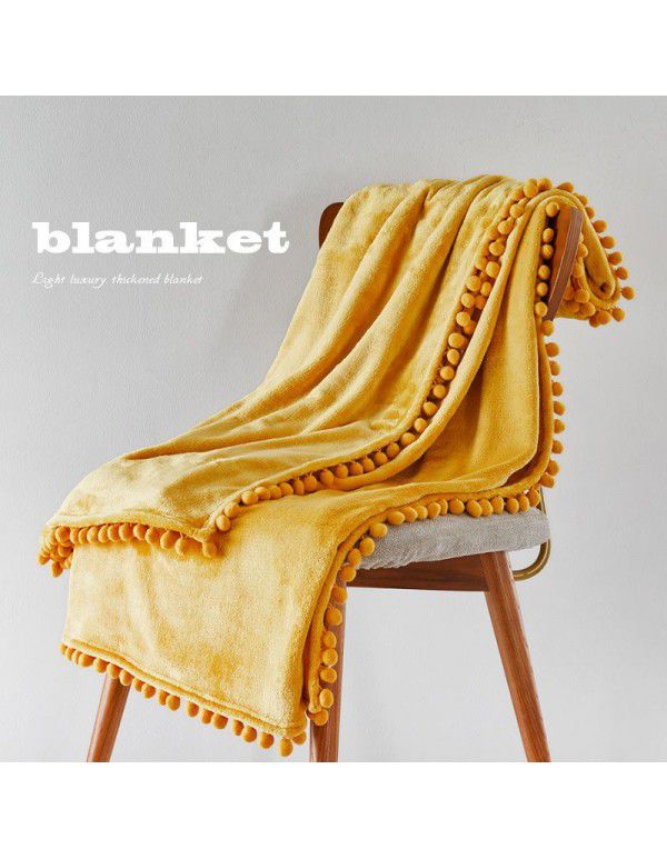 Wholesale cross-border flannel, bayberry ball, wool ball, blanket, autumn and winter European style office blanket, sofa, nap blanket