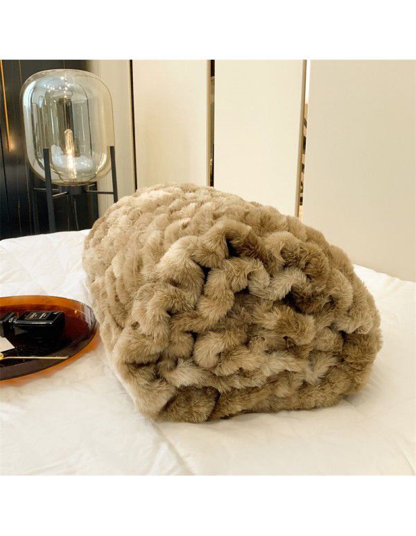 High grade imitation fur blanket comfortable skin friendly bubble rabbit blanket winter sofa blanket leisure blanket light luxury bed tail blanket