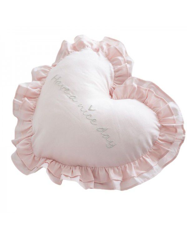 Ins princess style cotton embroidery ruffle throw pillow car cushion pillow multi-function love shaped washing waist