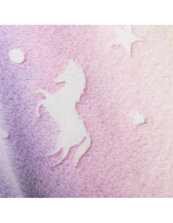 Wholesale of flannel luminous blanket in autumn and winter, gradual change of white horse luminous coral blanket, lunch break, children's fluorescent blanket