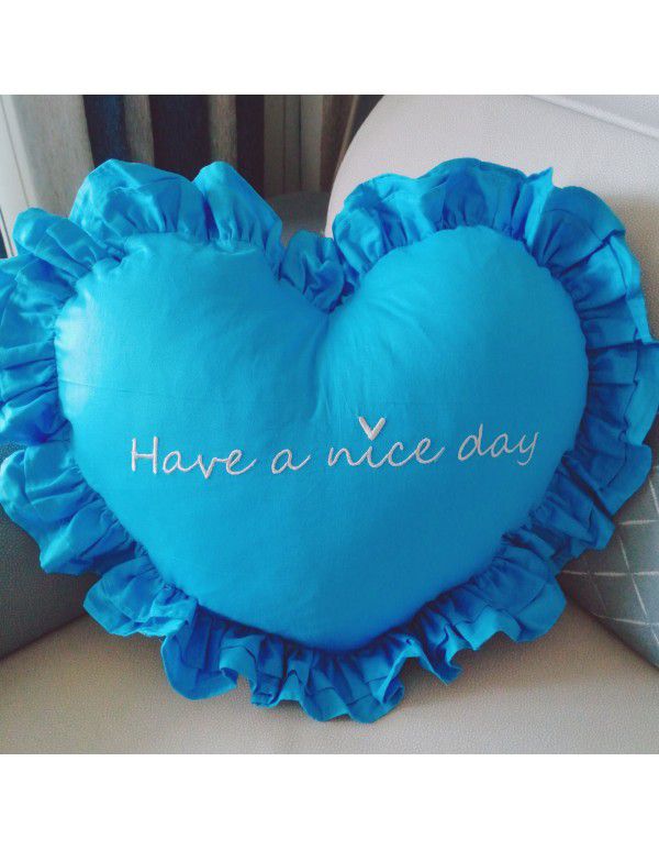 Ins princess style cotton embroidery ruffle throw pillow car cushion pillow multi-function love shaped washing waist