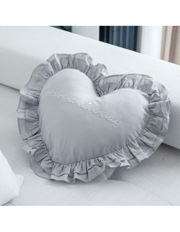 Ins princess style cotton embroidery ruffle throw pillow car cushion pillow multi-function love shaped washing waist