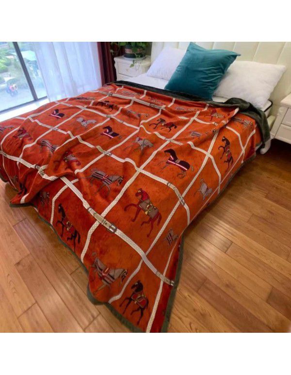 Double layer thickened warm cloud blanket European blanket AB Farai velvet ferret velvet crystal velvet air conditioning blanket wholesale