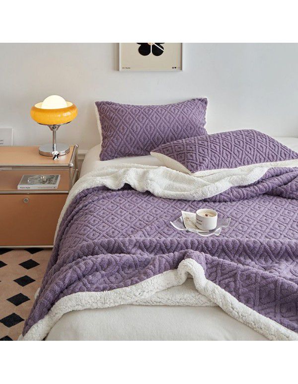 Winter lamb coral wool blanket double layer thickened single student dormitory nap flannel blanket quilt wholesale