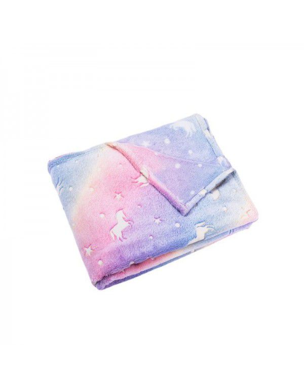 Wholesale of flannel luminous blanket in autumn and winter, gradual change of white horse luminous coral blanket, lunch break, children's fluorescent blanket