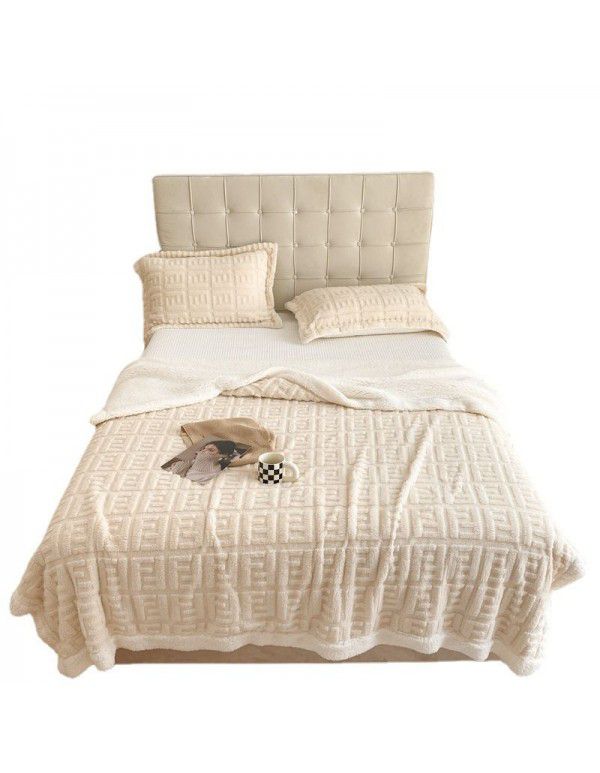 New blanket in autumn and winter of 2022 New taff wool blanket Pure plain color jacquard double layer lamb wool blanket
