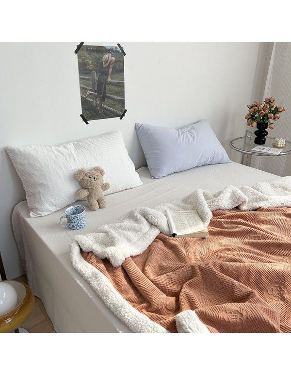 Wholesale solid color blanket, double layer sofa, leisure blanket, warm blanket, camellia flower, cow's milk wool, lamb's wool blanket, new style