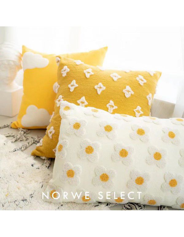 Nordic ins small wrinkle chrysanthemum pillow cover sitting room sofa sunflower cushion bed pillow float window cushion pillow