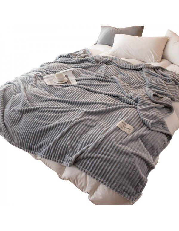 New super soft pure color flannel blanket plain stripe magic velvet nap blanket air conditioning blanket cover blanket special price