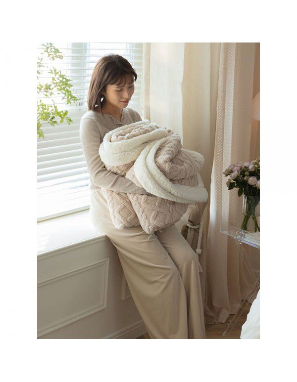 Nordic retro flannel taff cashmere blanket blanket single shawl sofa double layer solid color lunch blanket