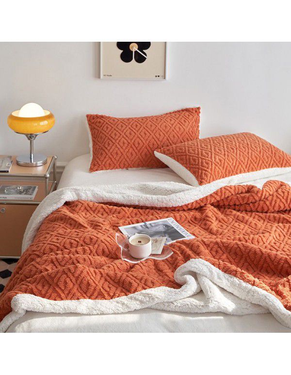 Winter lamb coral wool blanket double layer thickened single student dormitory nap flannel blanket quilt wholesale
