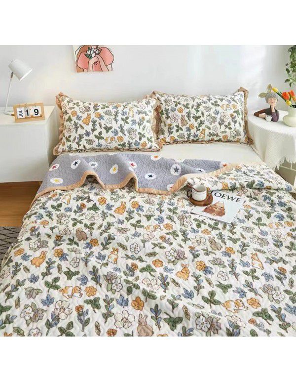 Winter Teddy plush thickened milk wool blanket bedding straight edge milk wool thickened bed blanket