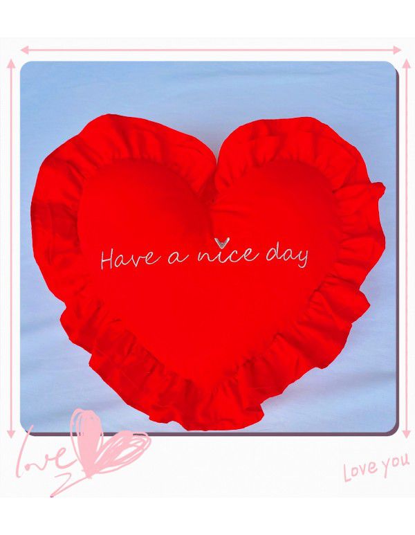 Ins princess style cotton embroidery ruffle throw pillow car cushion pillow multi-function love shaped washing waist