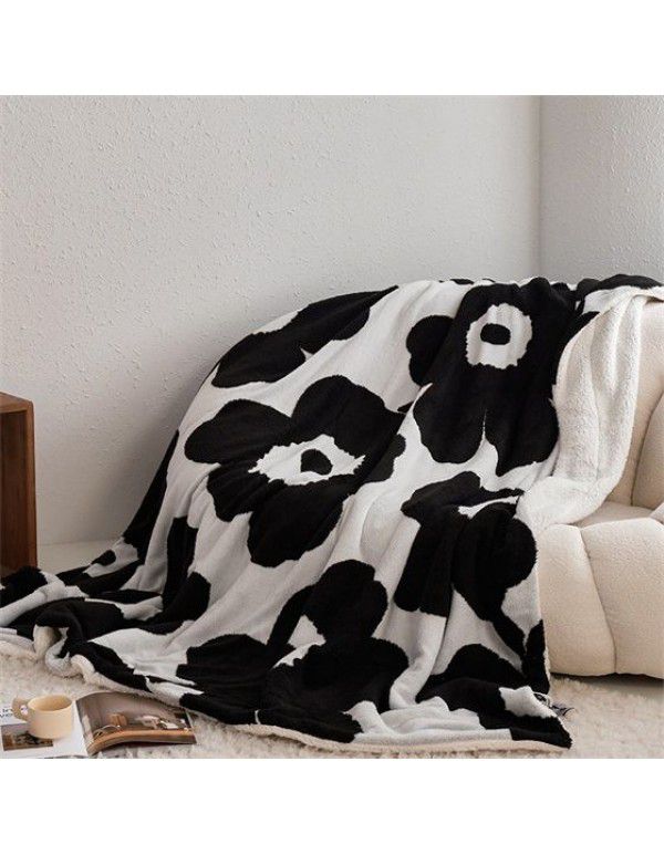 Net red ins wind double layer milk wool jacquard double layer blanket household thickened lamb wool nap shawl blanket wholesale