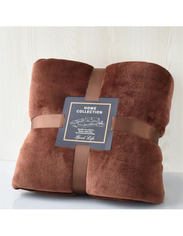 Foreign trade small blanket coral blanket four seasons nap travel blanket solid flannel thickened yoga gifts wholesale