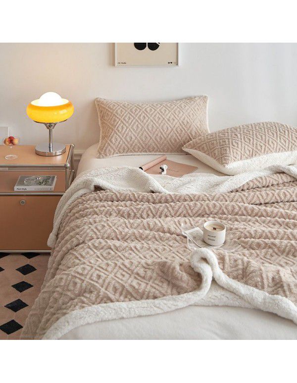 Winter lamb coral wool blanket double layer thickened single student dormitory nap flannel blanket quilt wholesale