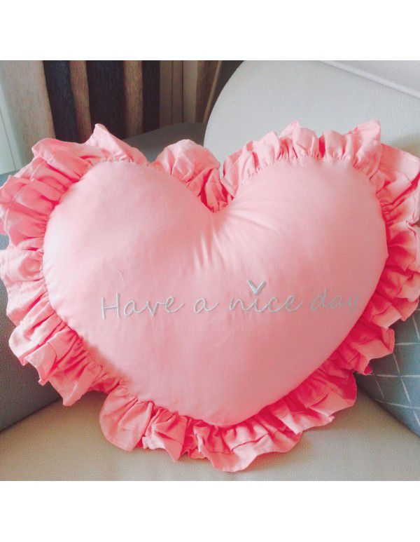 Ins princess style cotton embroidery ruffle throw pillow car cushion pillow multi-function love shaped washing waist