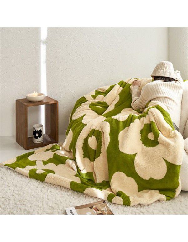 Net red ins wind double layer milk wool jacquard double layer blanket household thickened lamb wool nap shawl blanket wholesale