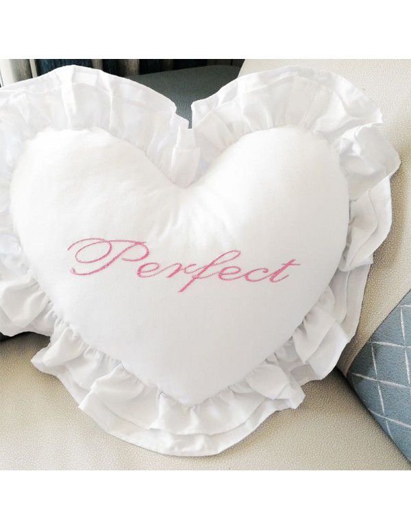 Ins princess style cotton embroidery ruffle throw pillow car cushion pillow multi-function love shaped washing waist