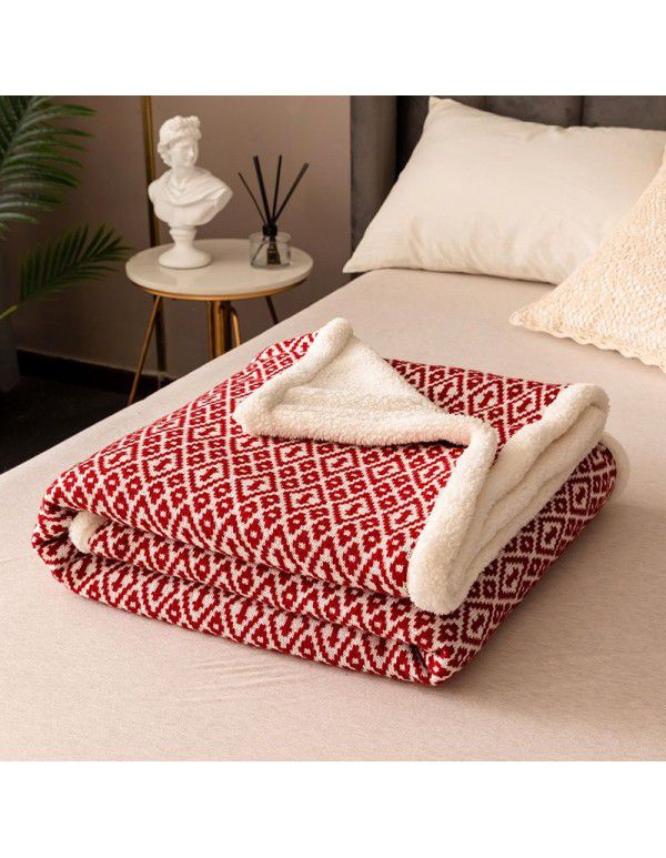 New thickened plush blanket Double layer warm air conditioning blanket Pure color simple high-grade knitting blanket Multi functional blanket