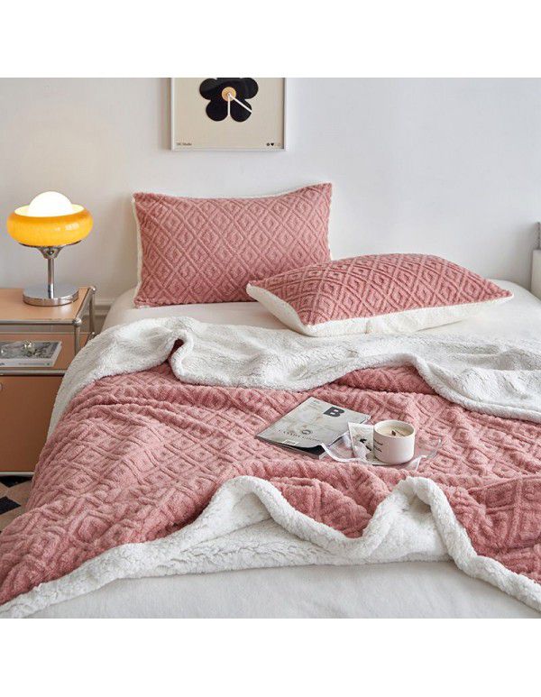 Winter lamb coral wool blanket double layer thickened single student dormitory nap flannel blanket quilt wholesale