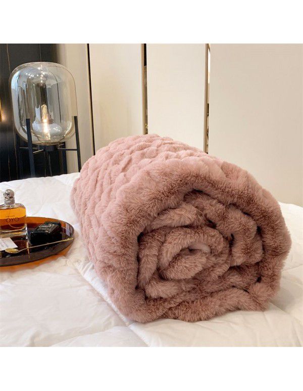 High grade imitation fur blanket comfortable skin friendly bubble rabbit blanket winter sofa blanket leisure blanket light luxury bed tail blanket
