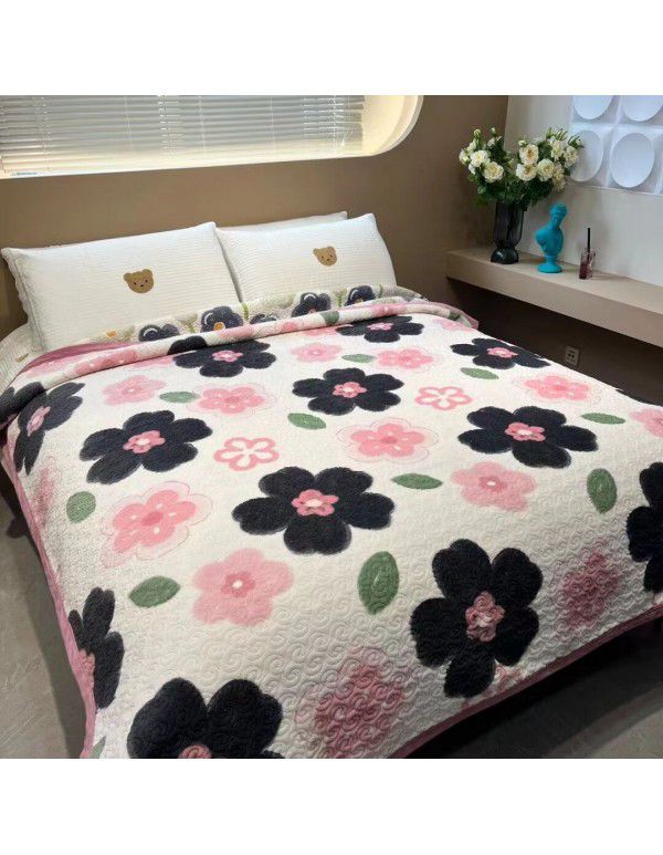 Winter Teddy plush thickened milk wool blanket bedding straight edge milk wool thickened bed blanket