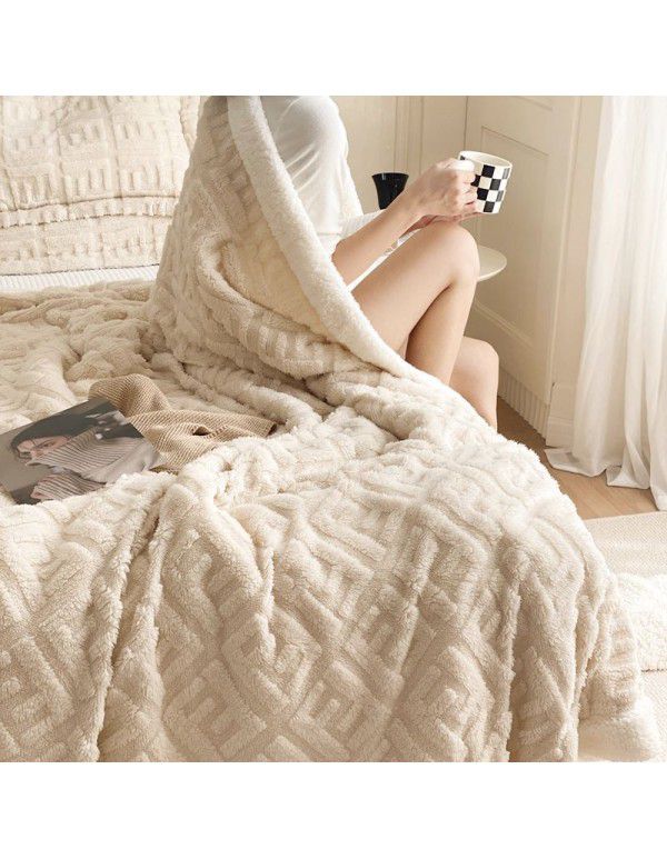 New blanket in autumn and winter of 2022 New taff wool blanket Pure plain color jacquard double layer lamb wool blanket