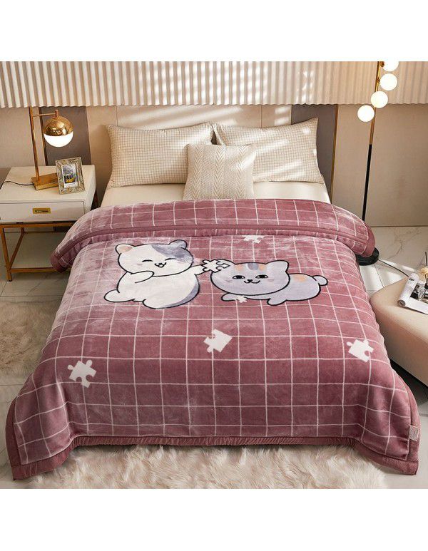 Raschel blanket double layer thickened single and double person cloud blanket in autumn and winter coral velvet flannel quilt double-sided flannel blanket