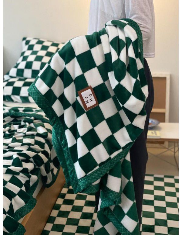 Noon nap blanket ins retro checkerboard milk wool blanket warm in winter thickened leisure sofa blanket