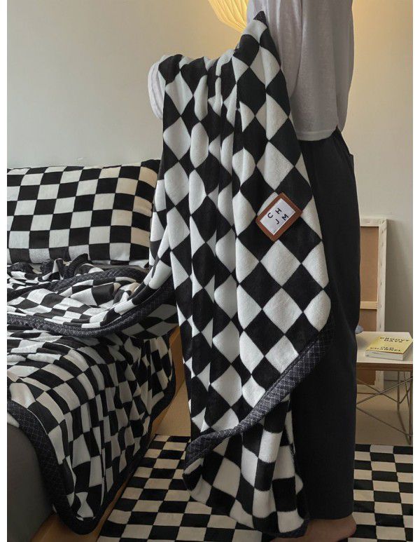 Noon nap blanket ins retro checkerboard milk wool blanket warm in winter thickened leisure sofa blanket