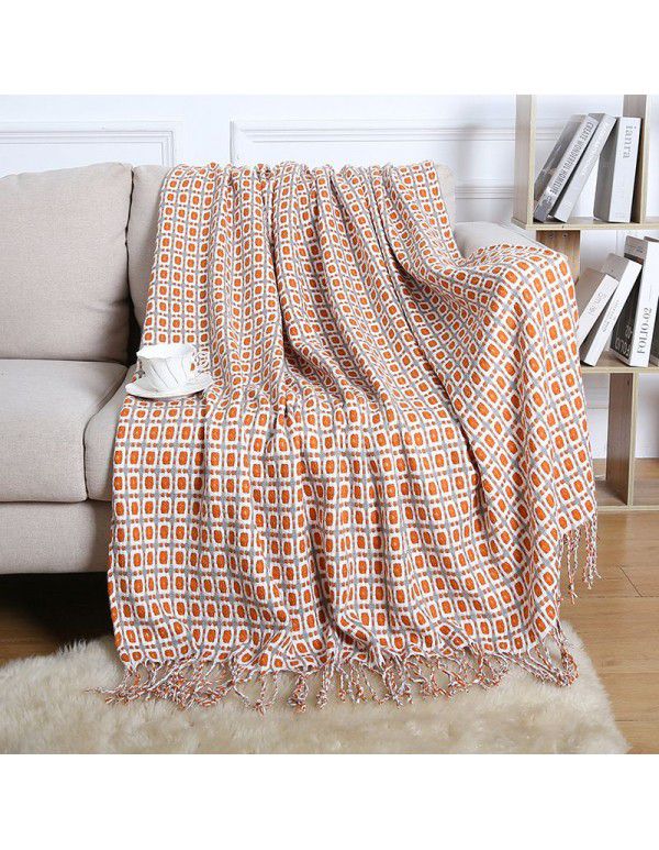 Summer air conditioning blanket knitting blanket thousand bird pattern tassel sofa blanket small blanket bed tail American wool nap blanket