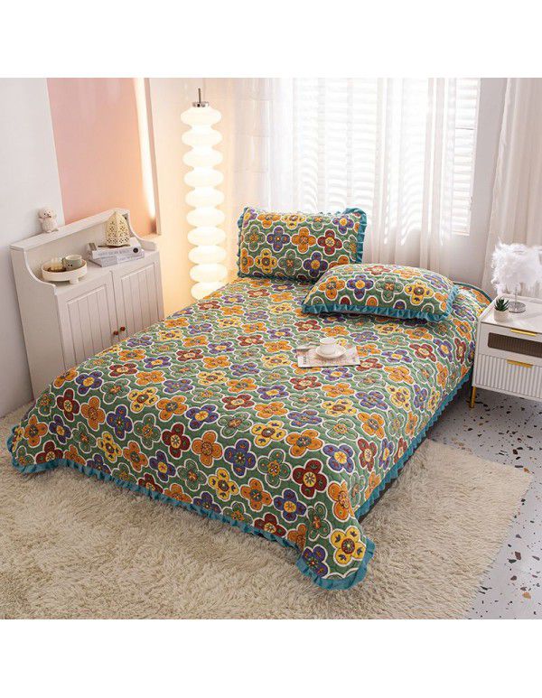 Factory direct sales thickened bed cover autumn and winter milk velvet cotton cover blanket three piece set crystal velvet single bed cover blanket wholesale