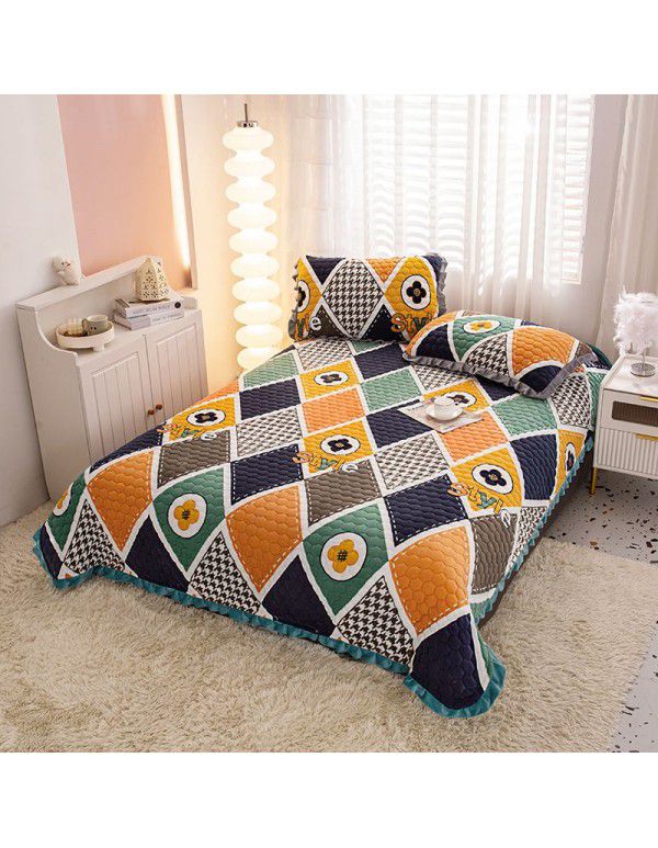 Factory direct sales thickened bed cover autumn and winter milk velvet cotton cover blanket three piece set crystal velvet single bed cover blanket wholesale