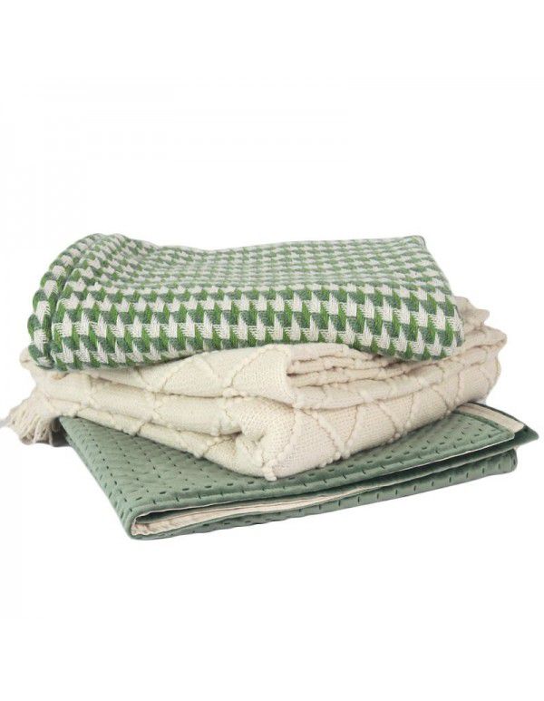 Luxury dark green sofa blanket bed towel bed blanket light green model room blanket thousand bird grid knitting bed blanket