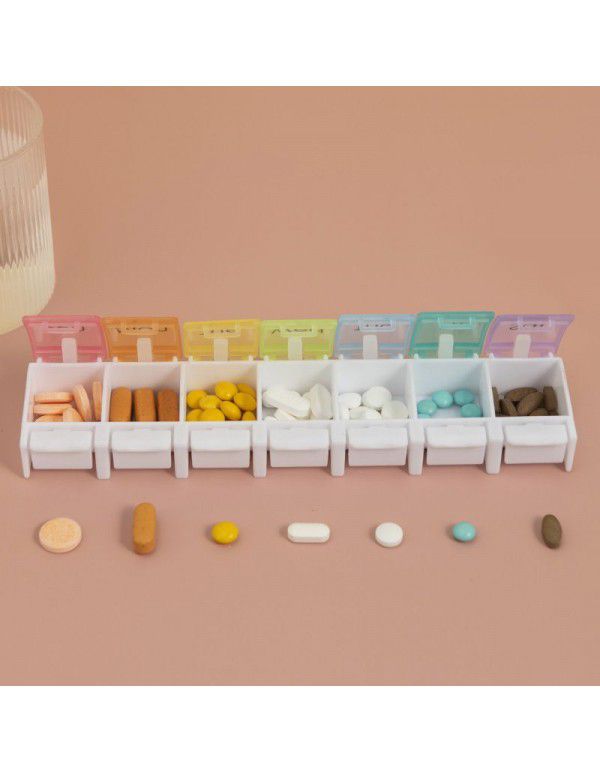 Portable 7-compartment Rainbow Bounce Key Kit 7-day colorful travel compartment tablet storage box